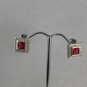 3CT Ruby & Mirco White Topaz 925 Silver Earrings
